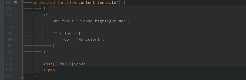 PhpStorm:突出顯示 Elementor 主干模板
