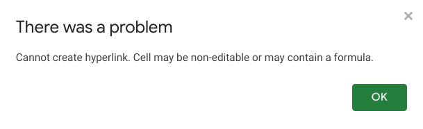 Google 表格：為什么我不能在包含公式的單元格中插入鏈接（指向任何內容）