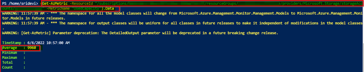 使用 AZMetrics 使用 Powershell 獲取存盤帳戶大小通常回傳 0