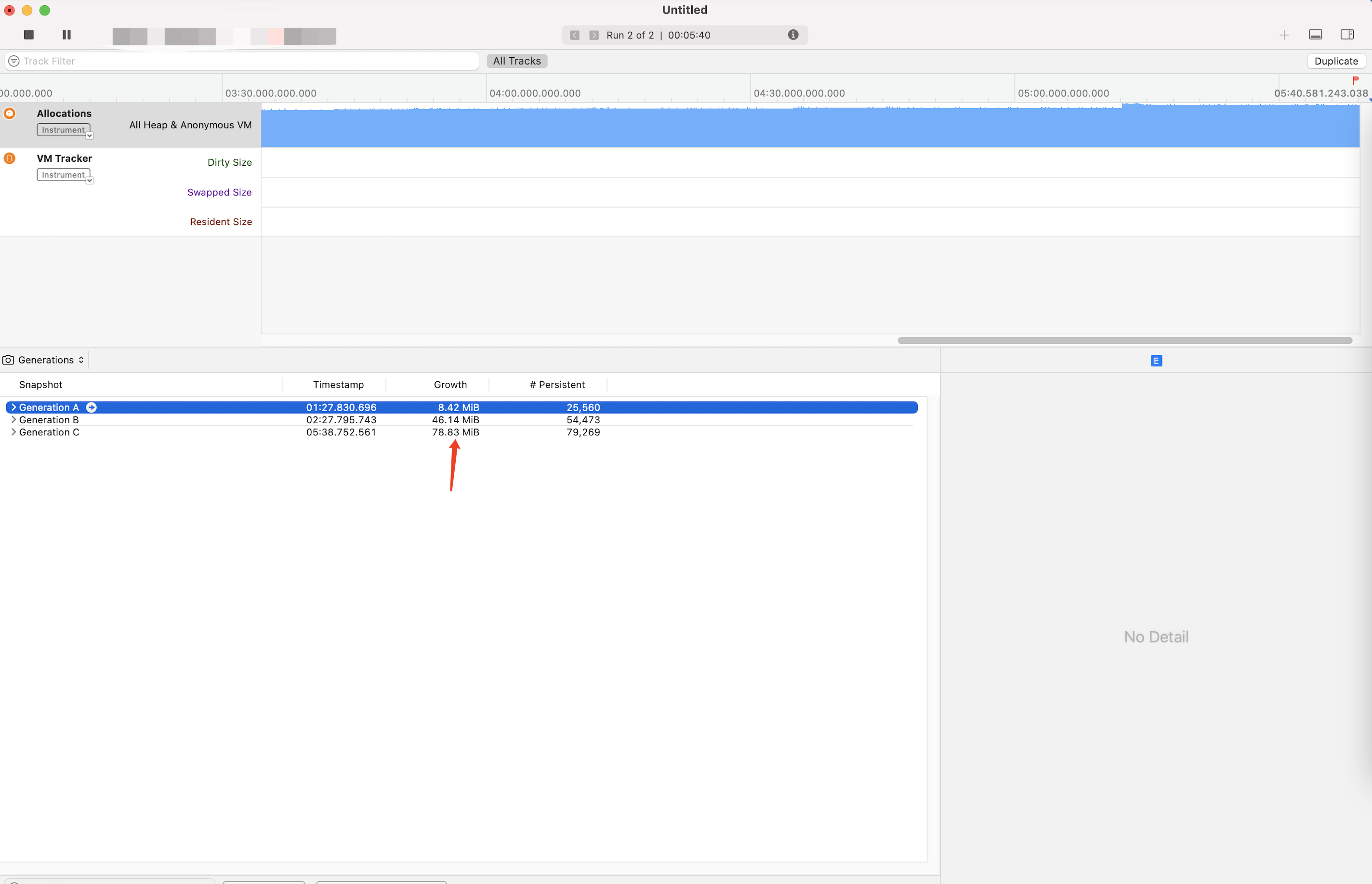 為什么我在 Xcode Allocations 中單擊“Mark Generation”后記憶體增長一直在下降？