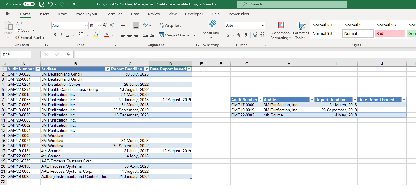如何使用另一個表的列中的特定資料在 excel 中創建一個新表