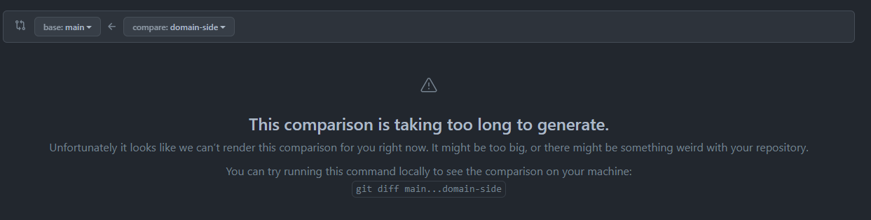 使用 RASA 框架的專案的 Github 拉取請求問題“此比較需要很長時間才能生成”