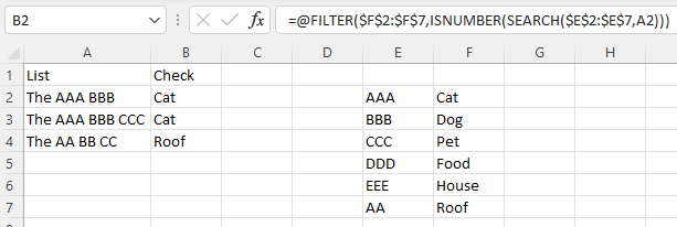 如何在不使用 IF 陳述句的情況下檢查 excel 列文本是否包含特定的單詞串列?