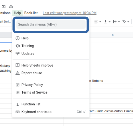 搜索欄 google sheet menu(附加應用腳本)