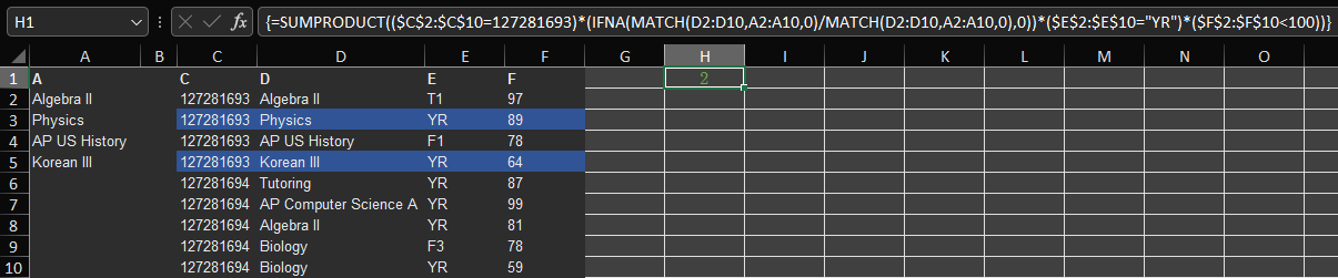 有沒有辦法可以在 Microsoft Excel 中使用 sumproduct 在一列中選擇多個值?