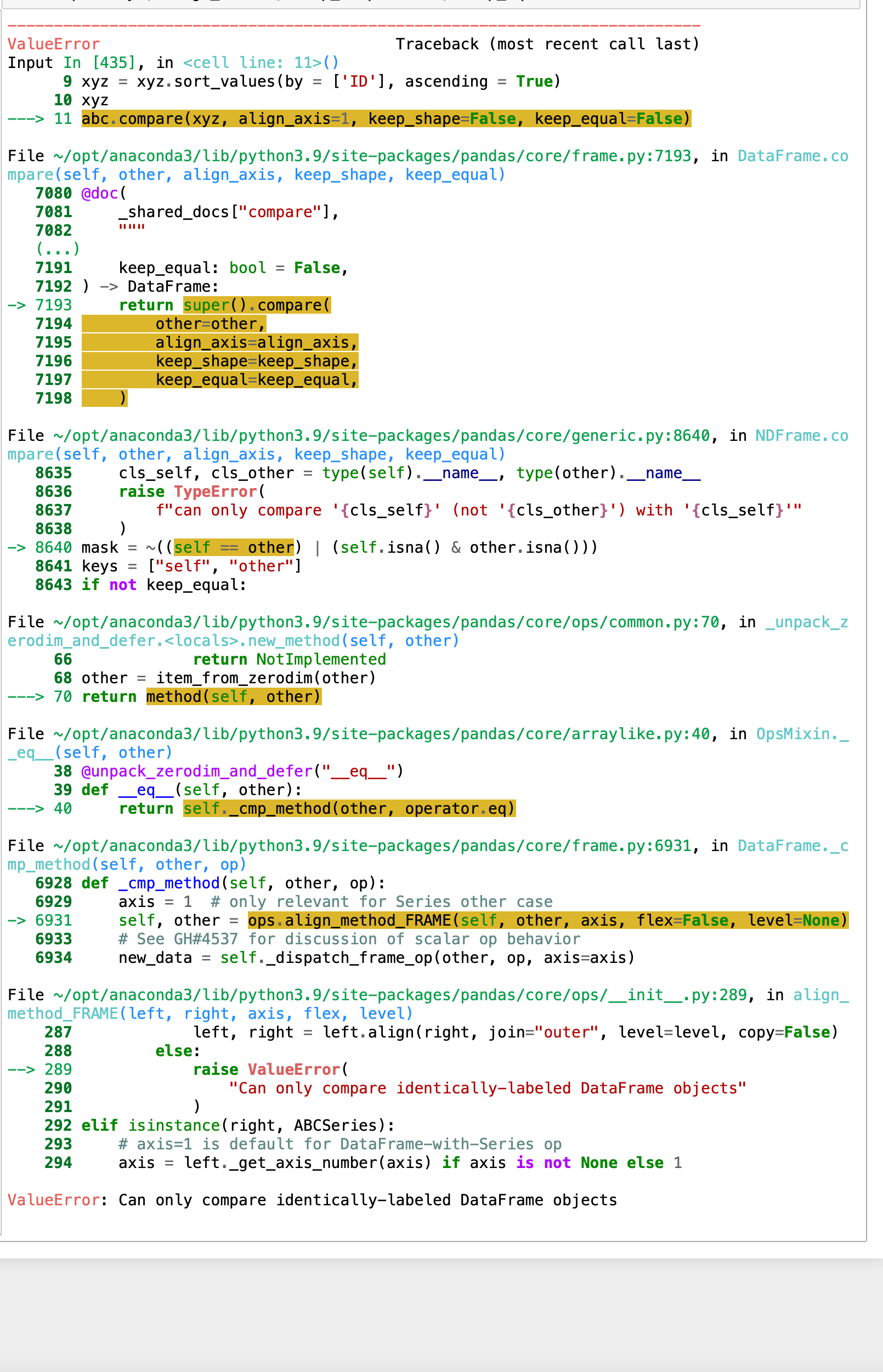 在 Python 中比較相似的資料框和相似的列