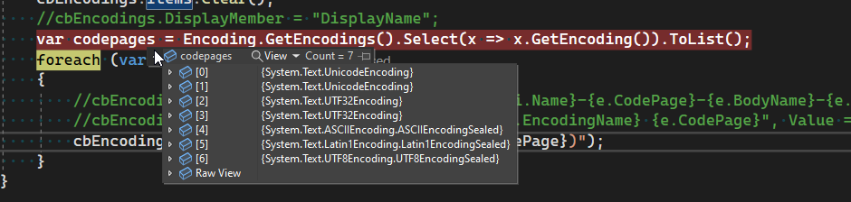 Encoding.GetEncodings() 無法正常作業