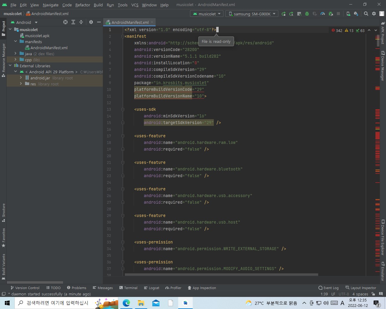 AndroidManifest.xml 在 Android Studio 上不可編輯