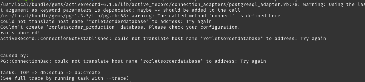 Docker 上的 Rails：ActiveRecord::ConnectionNotEstablished：無法將主機名轉換為地址：再試一次