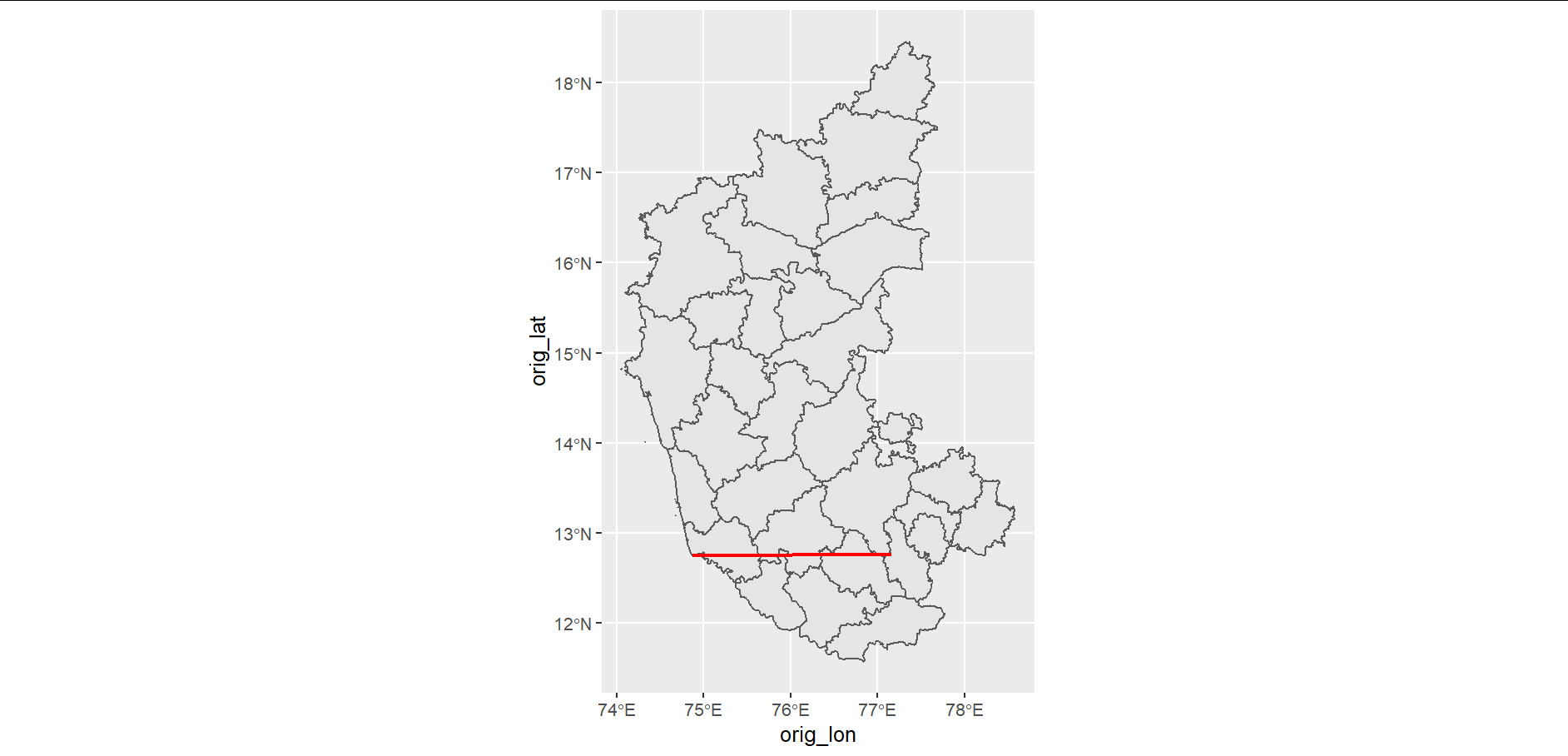 ggplot2,空間地圖,在邊界上添加一條線段