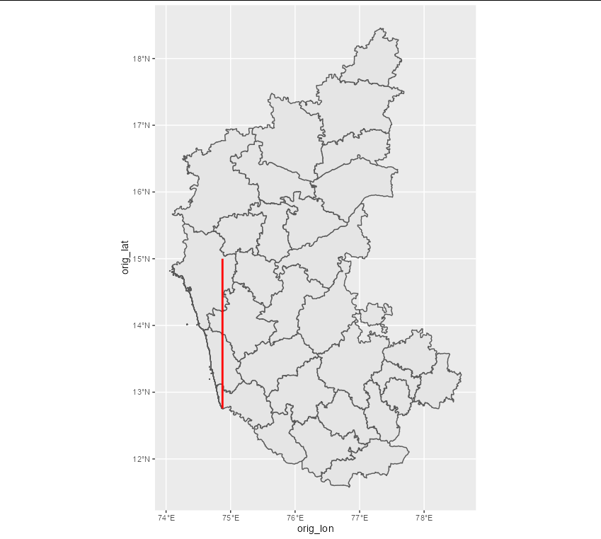 ggplot2,空間地圖,在邊界上添加一條線段