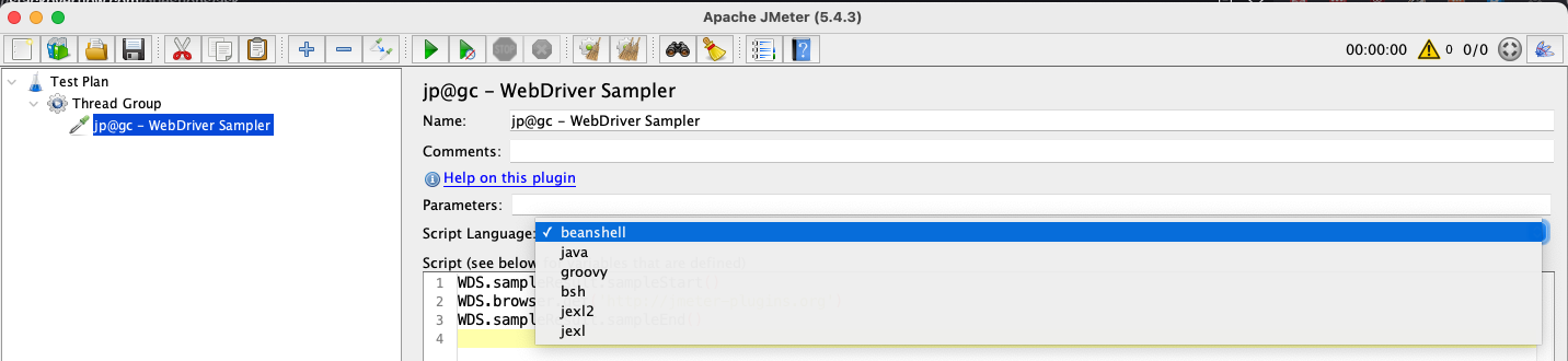 JavaScript 不在 JMeter 內的 Selenium 腳本語言串列中