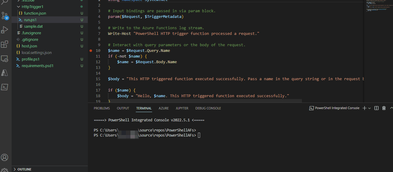 VS code powershell azure函式除錯omnisharp例外