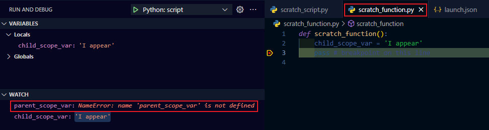 如何在使用 VS Code Python 除錯控制臺時查看父作用域中的變數
