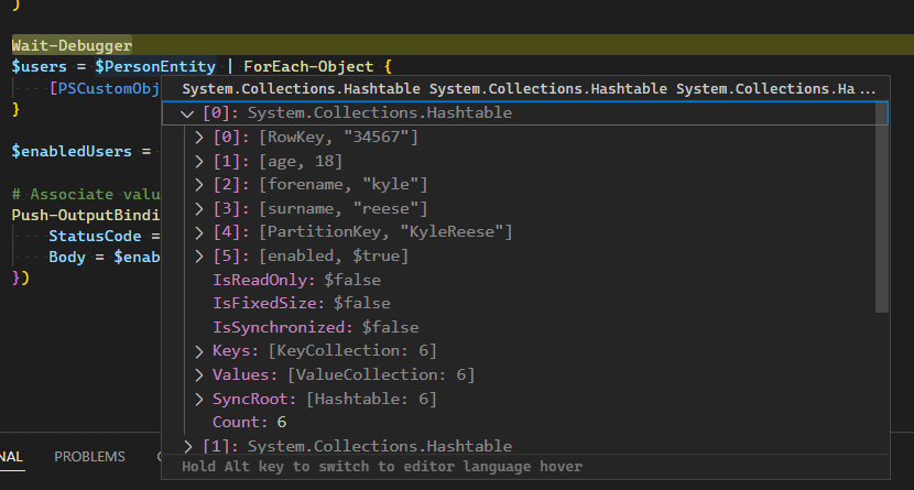Azure Functions PowerShell - 從 Azure 存盤表訪問時間戳值