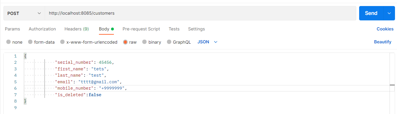 springboot 錯誤中的POST Api:列中的空值
