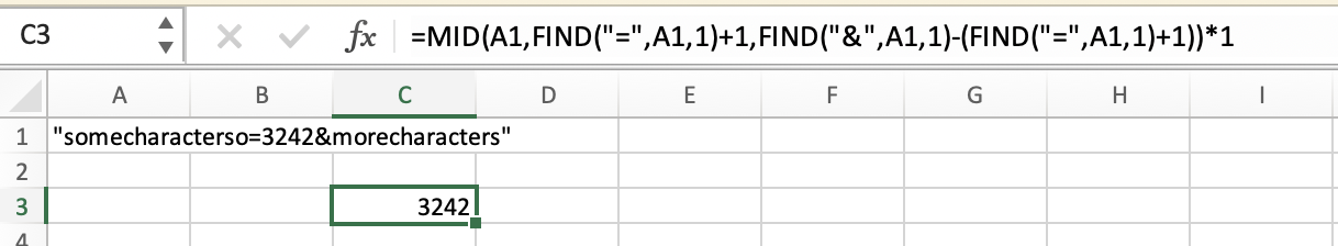如何從 Ecxel 中“o=”和“&”字符之間的字串中檢索數字?
