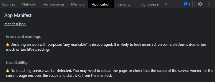 Manifest.json 不注冊控制 page 和 start_url 的 service worker