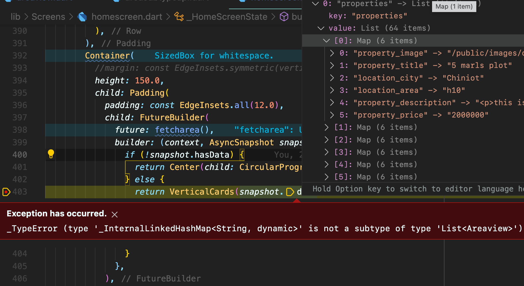 使用 Future builder 從 API 獲取資料時輸入錯誤