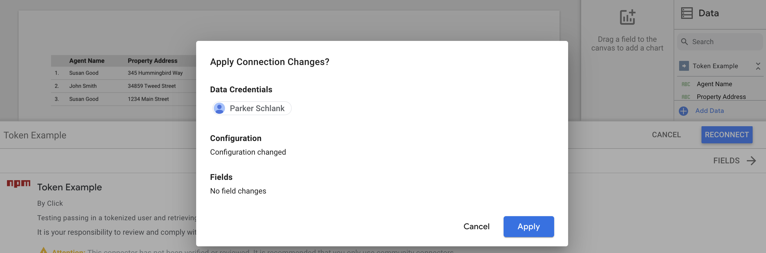 Google Data Studio 社區連接器：通過嵌入 URL 傳遞令牌不起作用