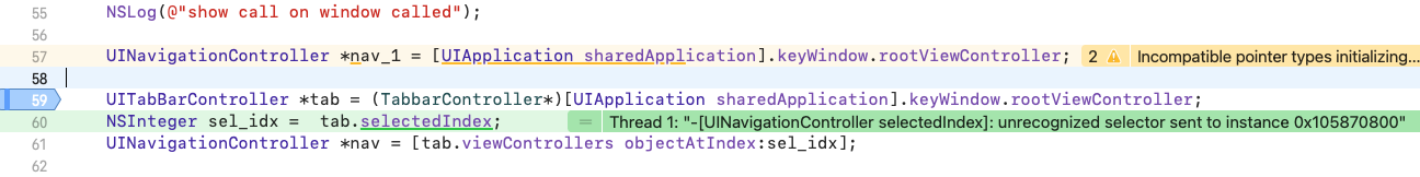 [UINavigationController selectedIndex]：發送到 UITabBarController 實體的無法識別的選擇器
