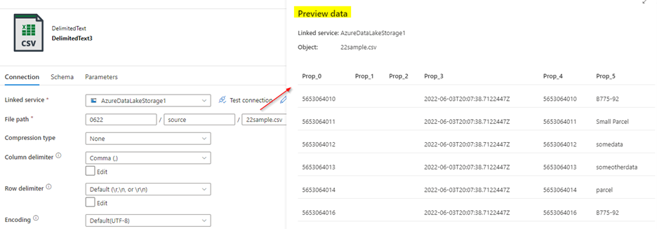 在讀取存盤在 ADLS 中的 CSV 時,發現 Azure 資料工廠中的列數超過了預期的列數