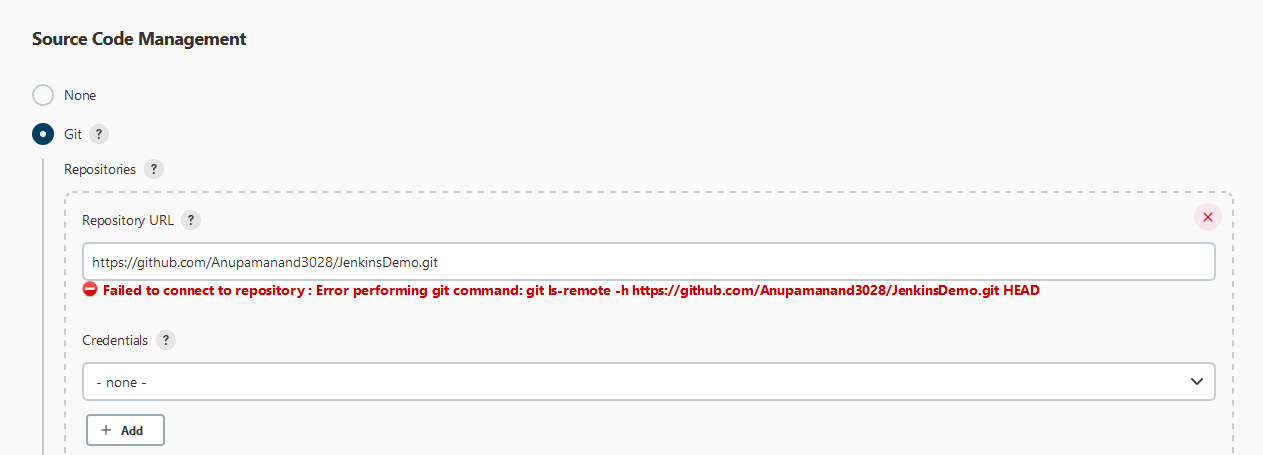 無法連接到存盤庫:執行 git 命令時出錯:git ls-remote -h ***public github url *** HEAD