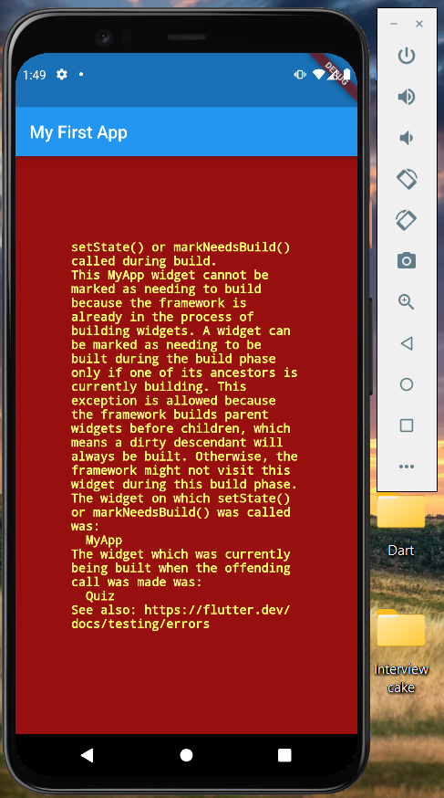 構建期間呼叫了 setState() 或 markNeedsBuild()，當進行違規呼叫時，當前正在構建小部件