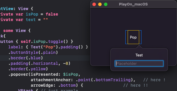 SwiftUI Popover 附件錨從后沿偏移