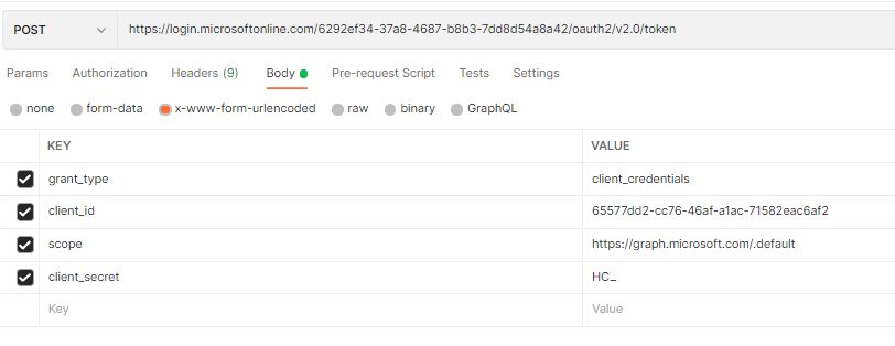 圖形 API - 獲取“遠程服務器回傳錯誤:(400)錯誤請求。”使用多租戶請求 AccessToken 時出錯