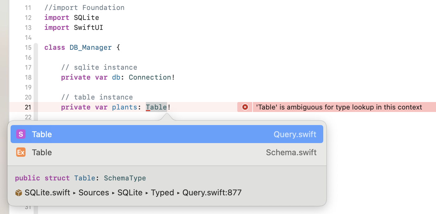 將 Xcode 更新到版本 14 后,錯誤:'Table' is ambiguous for type lookup in this context