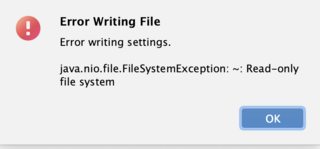 嘗試匯出 Pycharm 設定時,MacOS 上的“~/:只讀檔案系統”