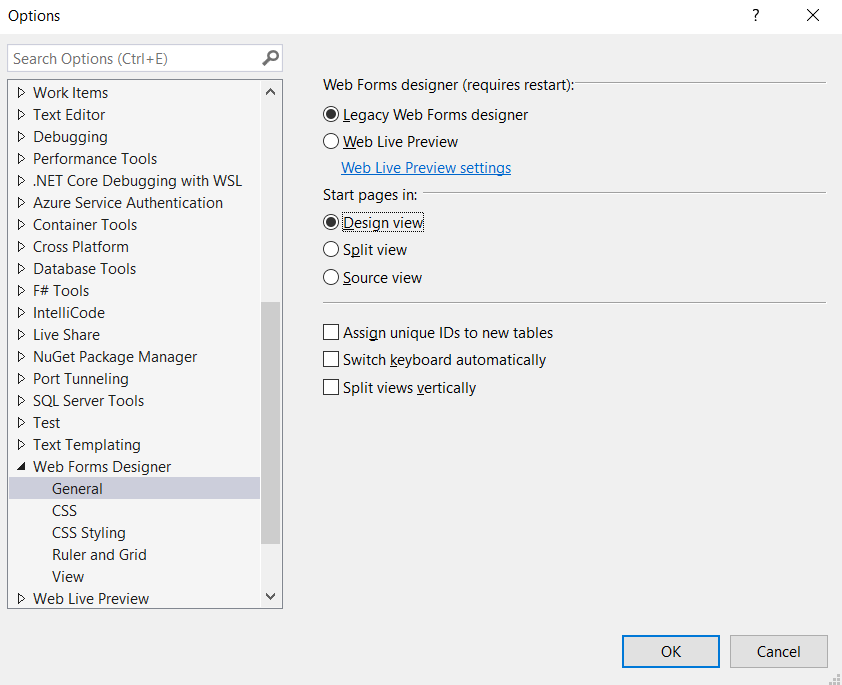 無法在設計器視圖中拖放或編輯 Visual Studio Community Edition 2022 for ASP.NET Web Forms (C#) 中的工具箱元素