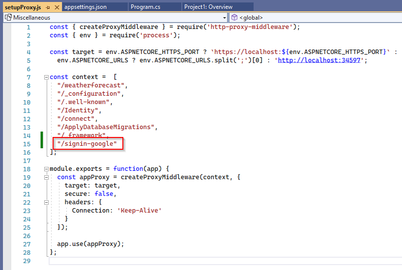 Asp.Net React 專案模板 Google 身份驗證不起作用