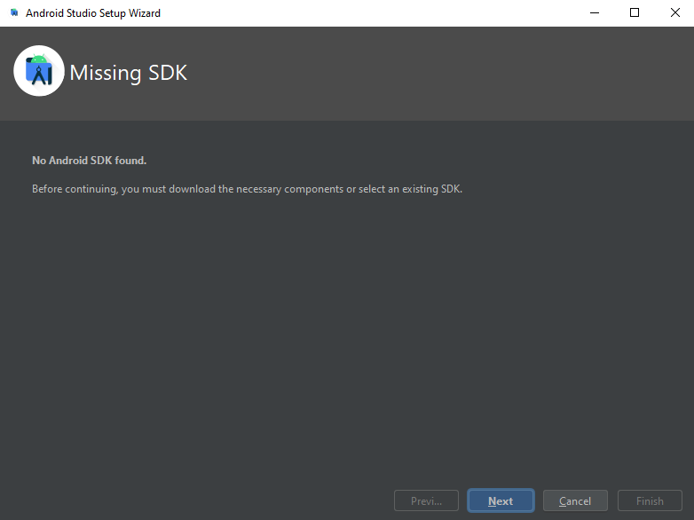 首次啟動 Android Studio 時 Android SDK 不可用