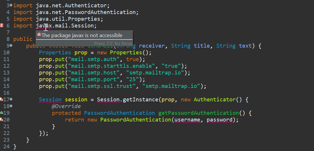 javax.mail.session 不可訪問