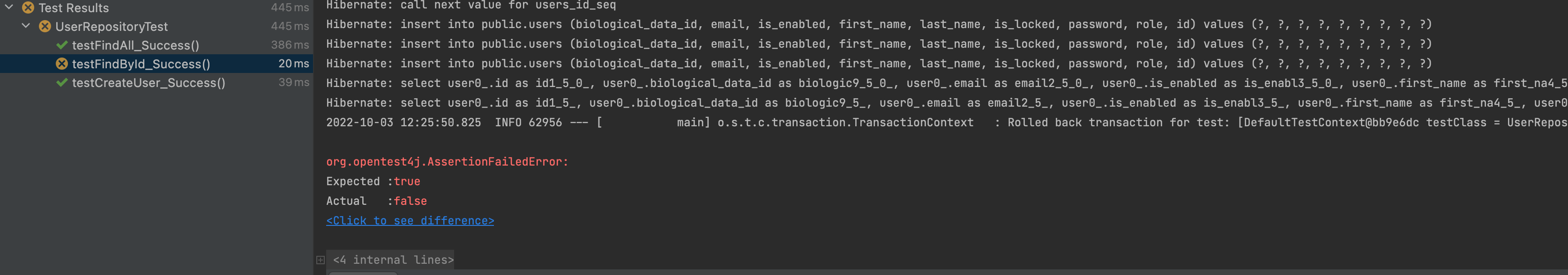 JUnit 測驗在 findAll 和 findById 期間資料不一致
