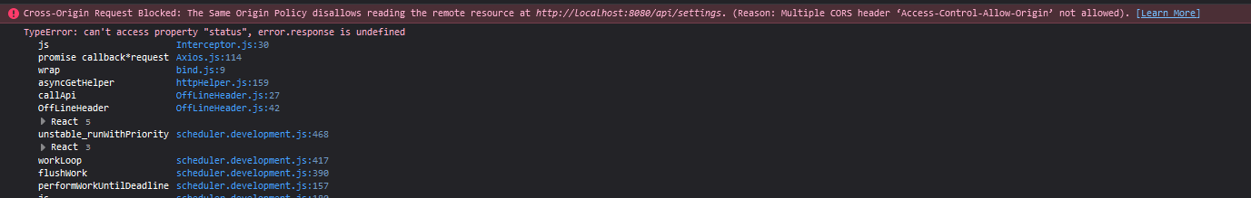多個 CORS 標頭“Access-Control-Allow-Origin”不允許使用 usgin react、symfony 和 docker