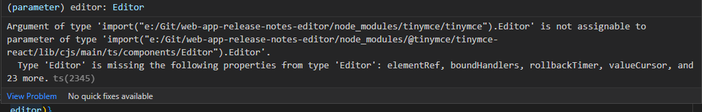 如何在 React 和 TypeScript 中訪問 TinyMCE 定義的“Editor”型別？