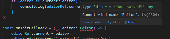 如何在 React 和 TypeScript 中訪問 TinyMCE 定義的“Editor”型別？