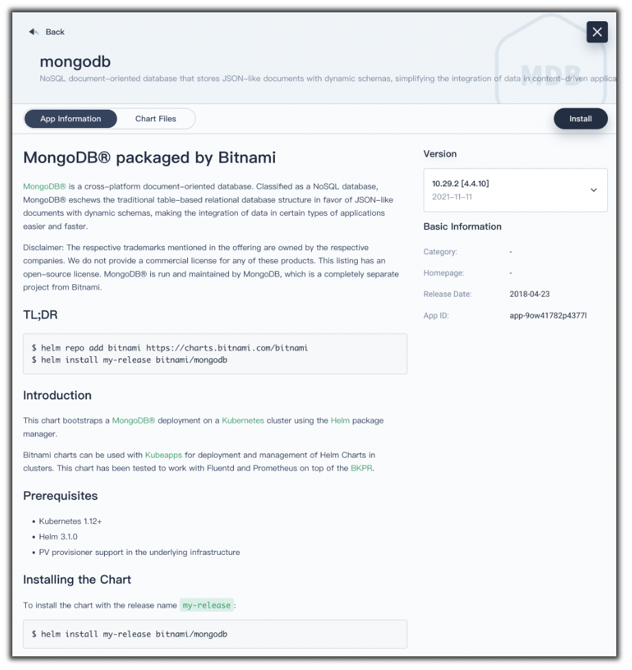 圖 3 Bitnami 官方鏡像倉庫提供的 MongoDB