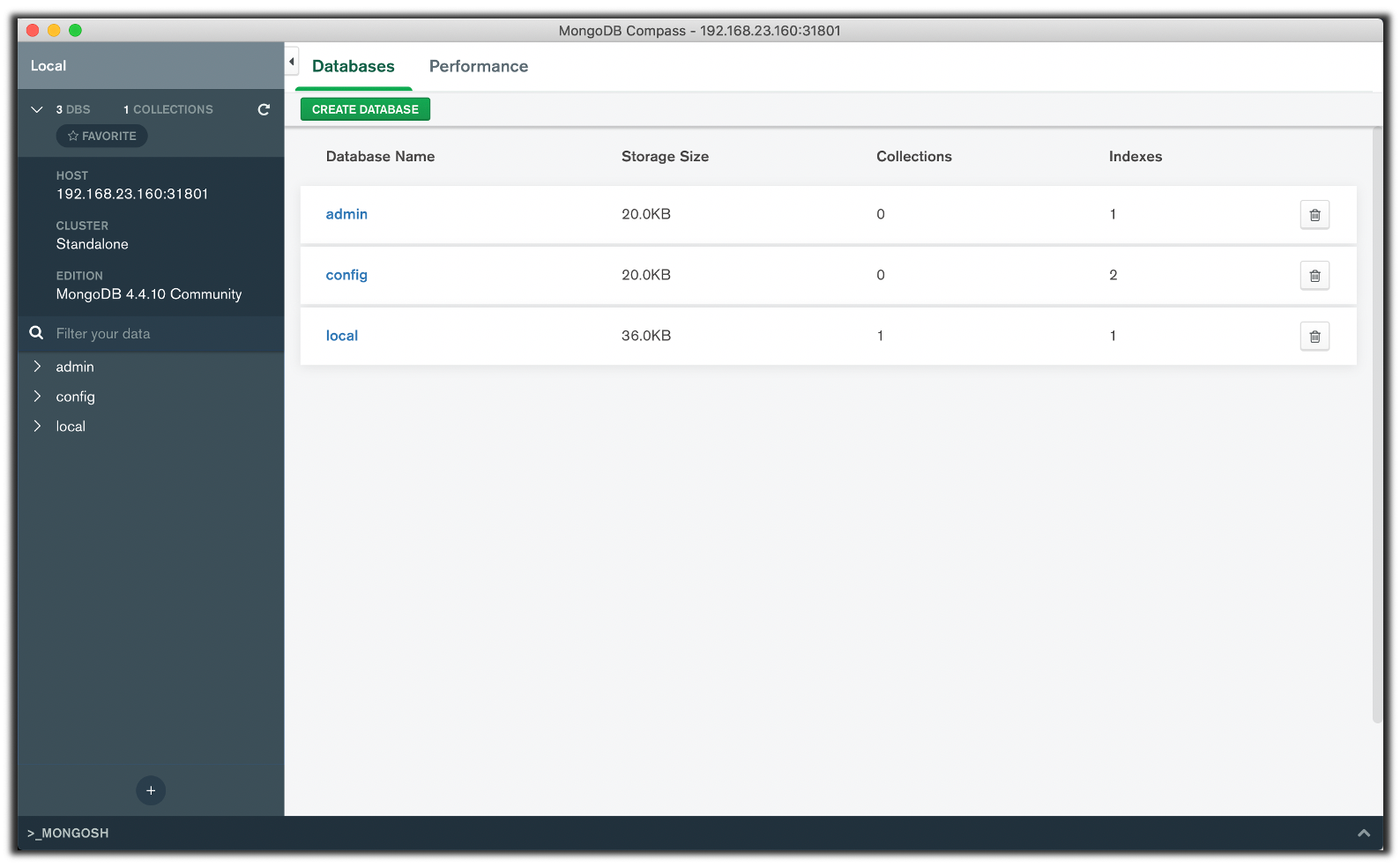 圖 4 使用 MongoDB Compass 連接 MongoDB 實體