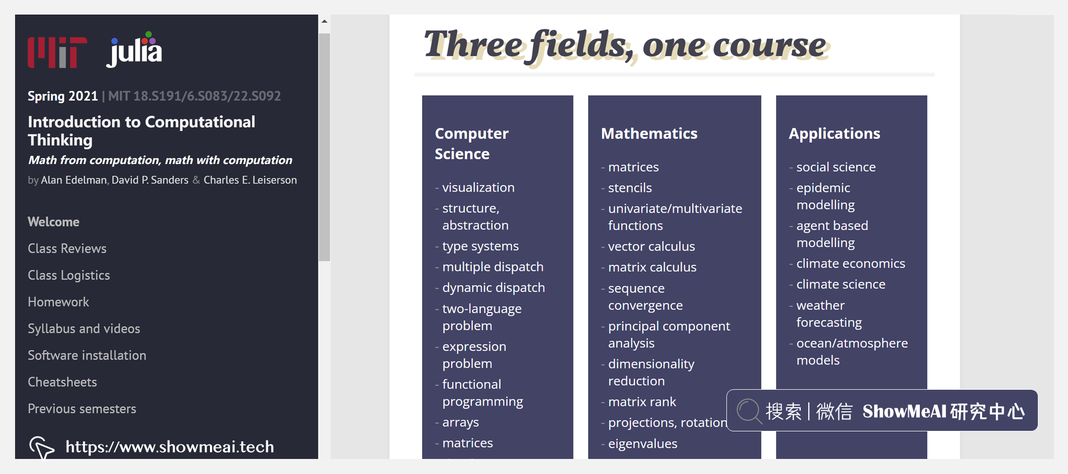 18.S191; Introduction to Computational Thinking: Math from computation, math with computation (Julia); 計算思維導論