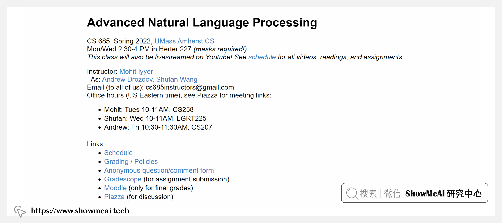CS685; Advanced Natural Language Processing; 自然語言處理進階課程