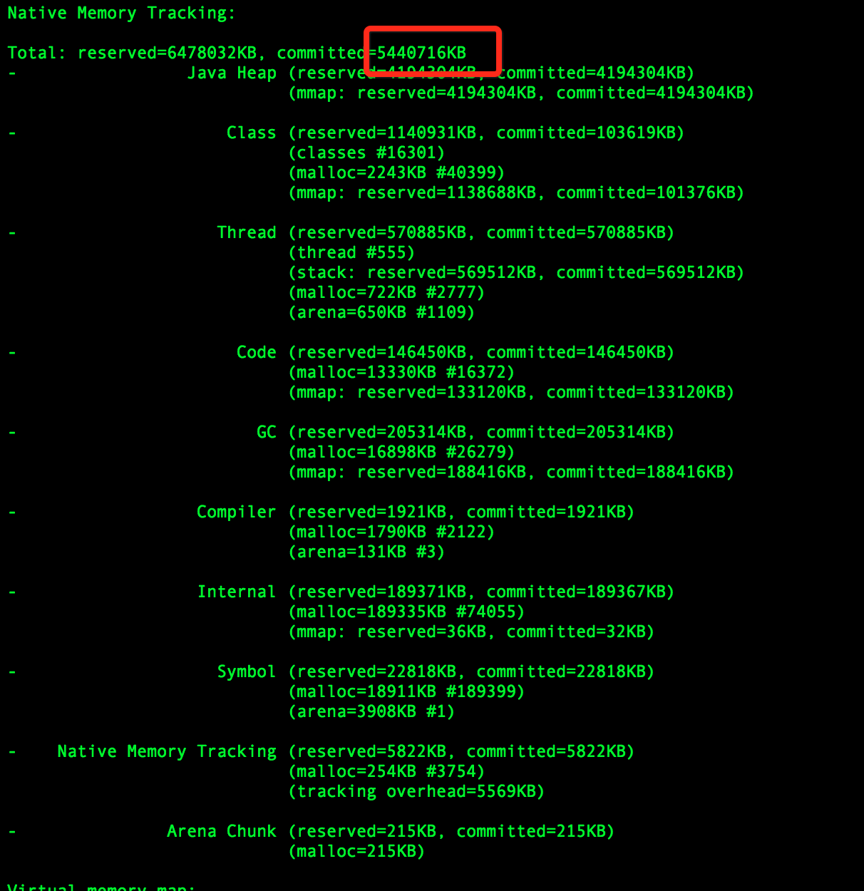 jcmd顯示的記憶體情況
