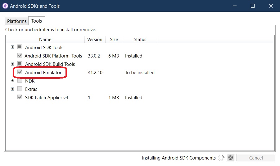 Visual Studio 2022 Xamarin Android SDK 安裝模擬器“操作失敗:安裝 Android Emulatorv31.2.10”