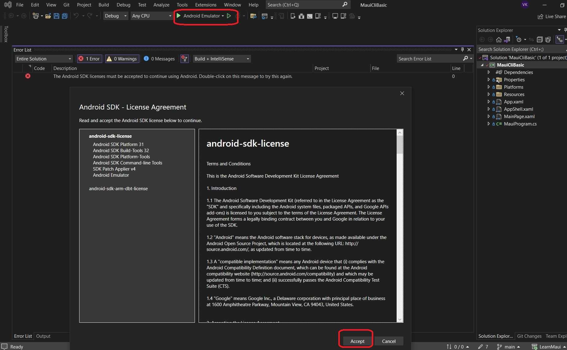 Visual Studio 2022 Xamarin Android SDK 安裝模擬器“操作失敗:安裝 Android Emulatorv31.2.10”