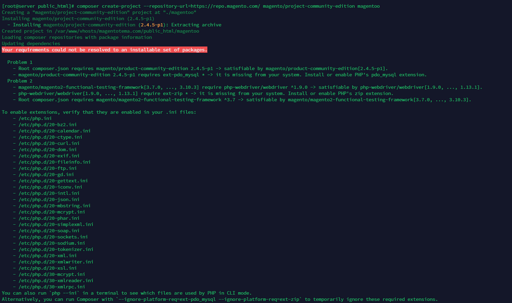 我無法安裝 magento 2 centos