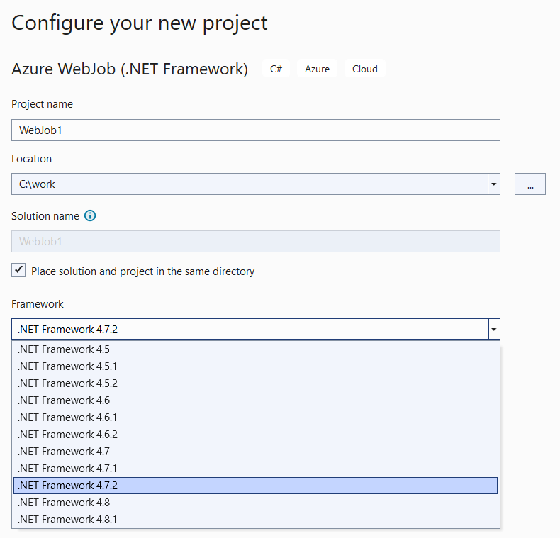 如何從 Visual Studio 創建 .Net Core Azure WebJobs？