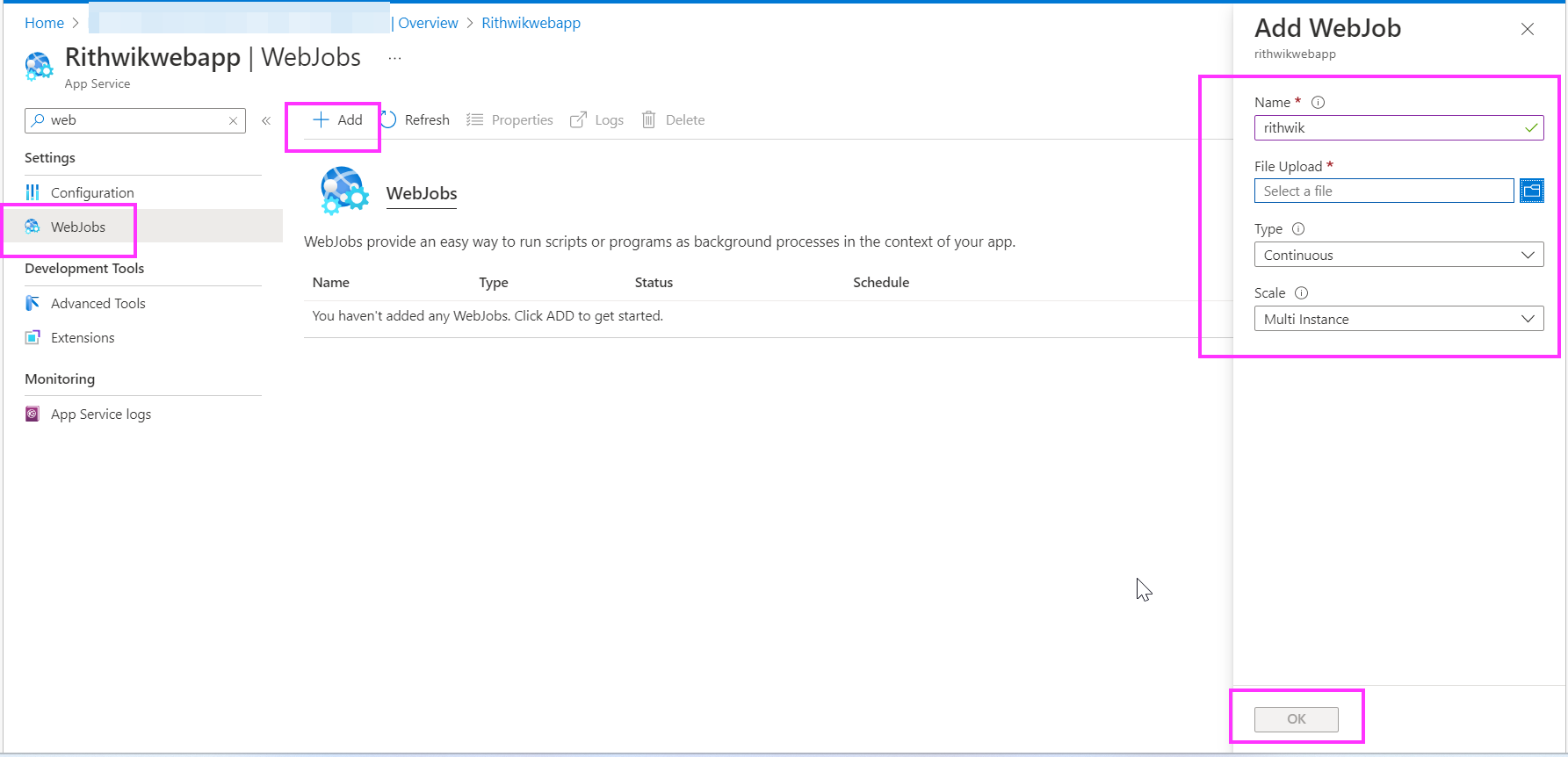 如何從 Visual Studio 創建 .Net Core Azure WebJobs？